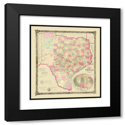 Texas - USGLO 1867 Black Modern Wood Framed Art Print with Double Matting by USGLO