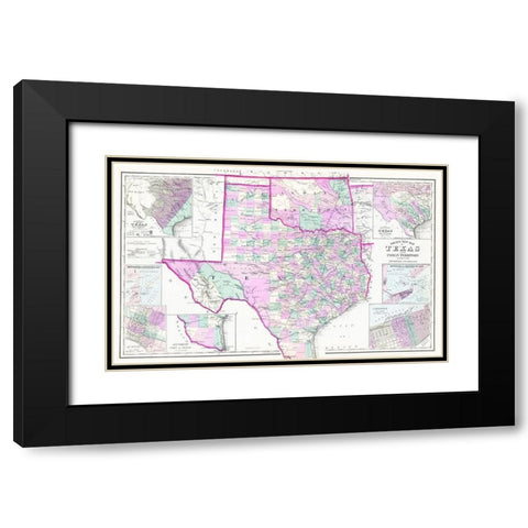 Texas and Oklahoma Indian Territory - Gray 1876 Black Modern Wood Framed Art Print with Double Matting by Gray
