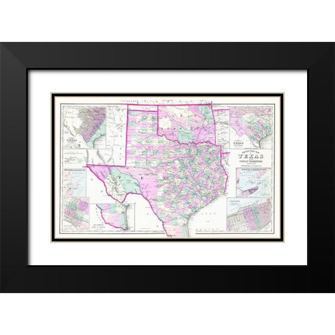Texas and Oklahoma Indian Territory - Gray 1876 Black Modern Wood Framed Art Print with Double Matting by Gray