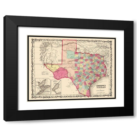 Texas - Johnson 1860 Black Modern Wood Framed Art Print with Double Matting by Johnson