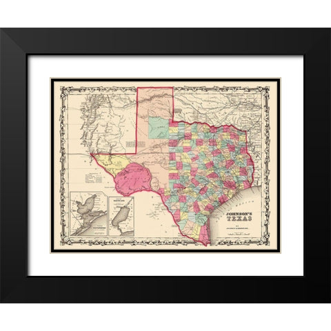 Texas - Johnson 1860 Black Modern Wood Framed Art Print with Double Matting by Johnson