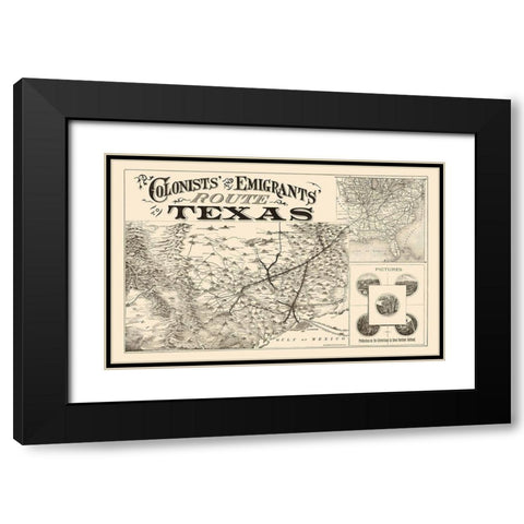 Texas Colonists and Emigrants Route 1878 Black Modern Wood Framed Art Print with Double Matting by Rand McNally