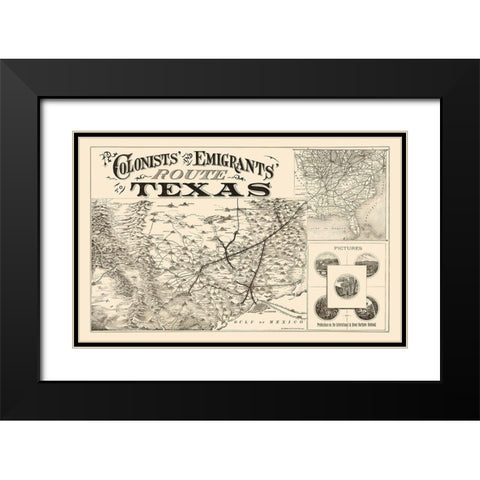 Texas Colonists and Emigrants Route 1878 Black Modern Wood Framed Art Print with Double Matting by Rand McNally