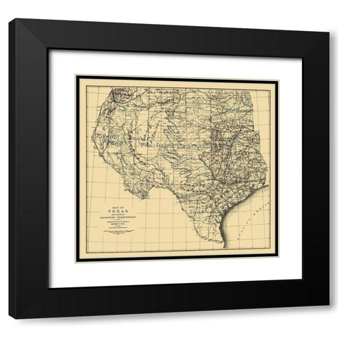 Texas and Adjoining Territories - Graham 1899 Black Modern Wood Framed Art Print with Double Matting by Graham