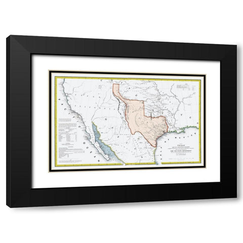 Texas Republic and adjacent Countries 1844 Black Modern Wood Framed Art Print with Double Matting by US War Dept