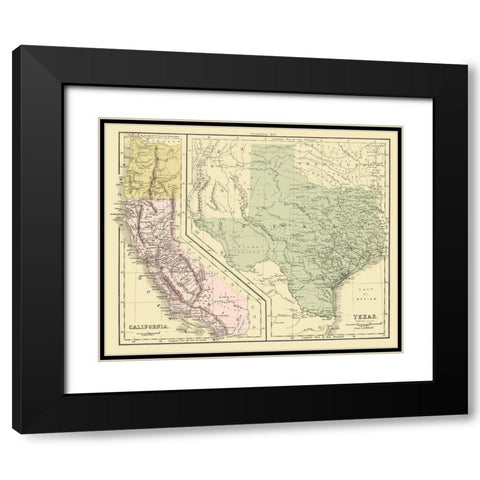 Texas with California and Oregon - Appleton 1864 Black Modern Wood Framed Art Print with Double Matting by Appleton