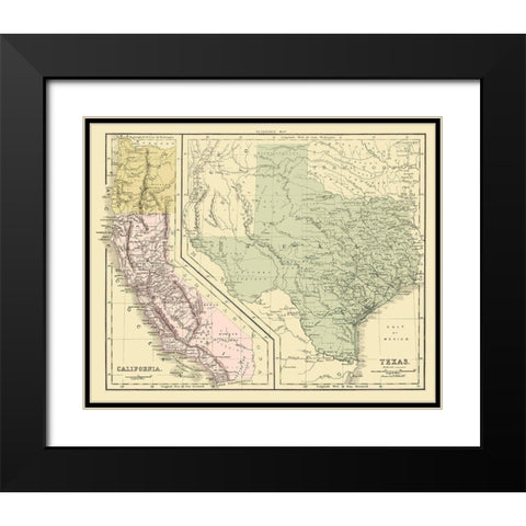 Texas with California and Oregon - Appleton 1864 Black Modern Wood Framed Art Print with Double Matting by Appleton