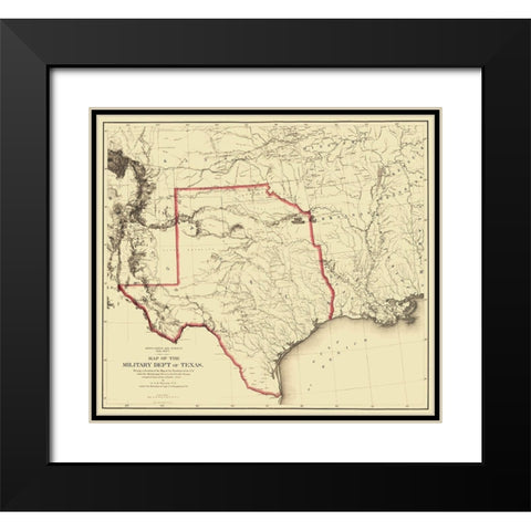 Texas Territory Map - Humphreys 1859 Black Modern Wood Framed Art Print with Double Matting by Humphreys