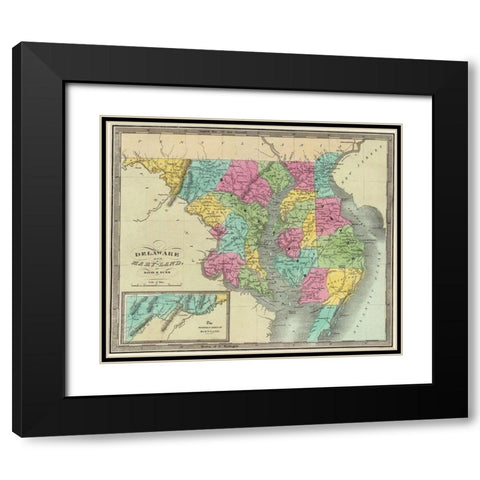 Delaware, Maryland - Burr 1835 Black Modern Wood Framed Art Print with Double Matting by Burr