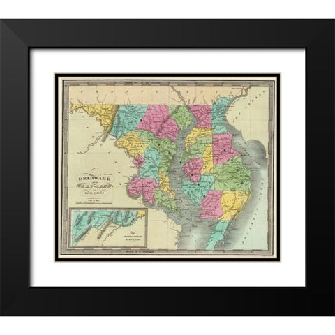 Delaware, Maryland - Burr 1835 Black Modern Wood Framed Art Print with Double Matting by Burr