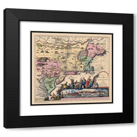 Novi Belgii In America Septentrionali Black Modern Wood Framed Art Print with Double Matting by Seutter
