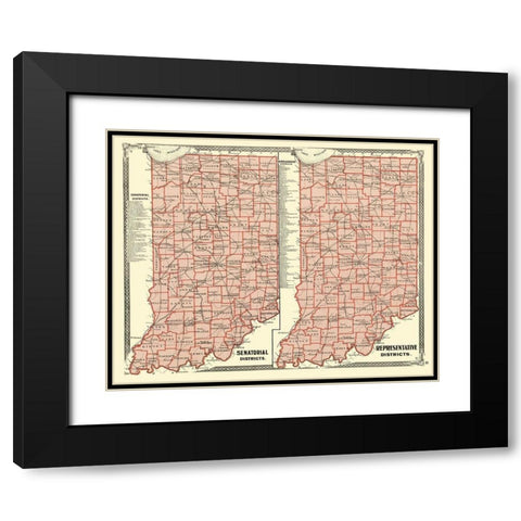Indiana Senatorial, Representative Districts 1876 Black Modern Wood Framed Art Print with Double Matting by Baskin