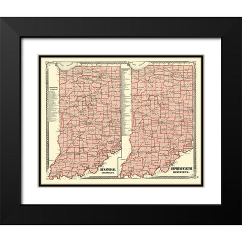 Indiana Senatorial, Representative Districts 1876 Black Modern Wood Framed Art Print with Double Matting by Baskin