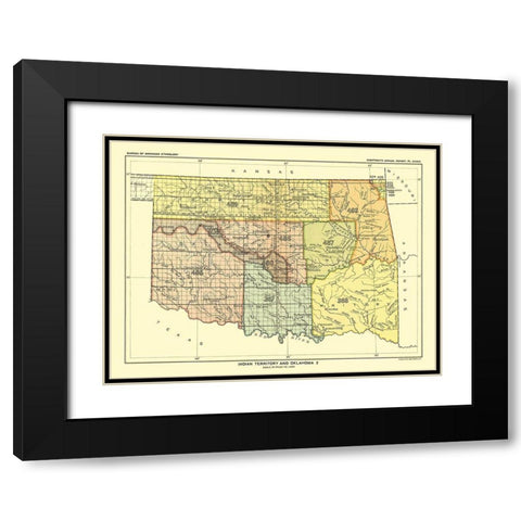 Indian Territory Oklahoma - Hoen 1896 Black Modern Wood Framed Art Print with Double Matting by Hoen