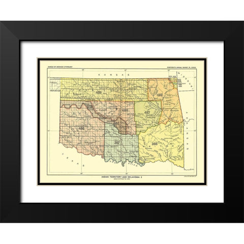 Indian Territory Oklahoma - Hoen 1896 Black Modern Wood Framed Art Print with Double Matting by Hoen