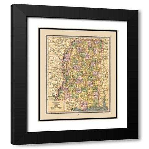 Mississippi, United States - Cram 1888 Black Modern Wood Framed Art Print with Double Matting by Cram