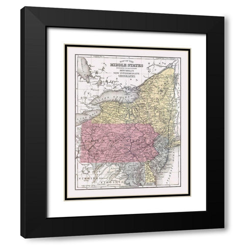 Middle States - Mitchell 1877 Black Modern Wood Framed Art Print with Double Matting by Mitchell