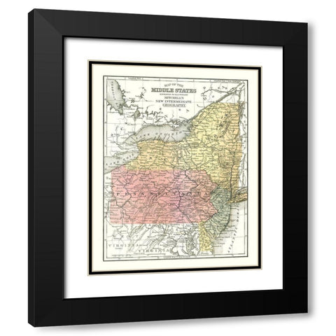 Middle States - Mitchell 1869 Black Modern Wood Framed Art Print with Double Matting by Mitchell