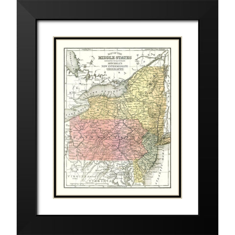Middle States - Mitchell 1869 Black Modern Wood Framed Art Print with Double Matting by Mitchell