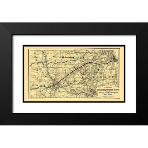 Chicago and Southwestern Railway - Colton 1869 Black Modern Wood Framed Art Print with Double Matting by Colton