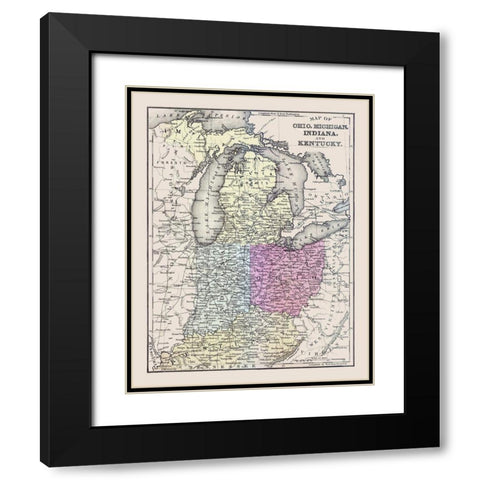 Ohio, Michigan, Indiana, Kentucky - Mitchell 1877 Black Modern Wood Framed Art Print with Double Matting by Mitchell