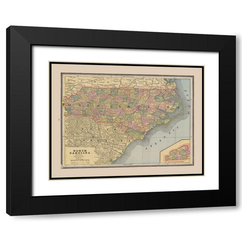 North Carolina, United States - Cram 1888 Black Modern Wood Framed Art Print with Double Matting by Cram