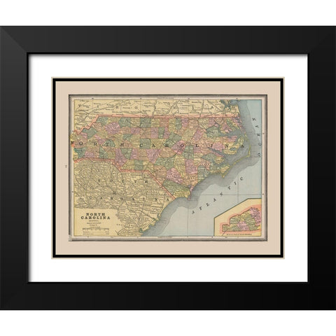 North Carolina, United States - Cram 1888 Black Modern Wood Framed Art Print with Double Matting by Cram