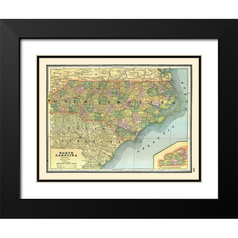 North Carolina - Johnson 1888 Black Modern Wood Framed Art Print with Double Matting by Johnson