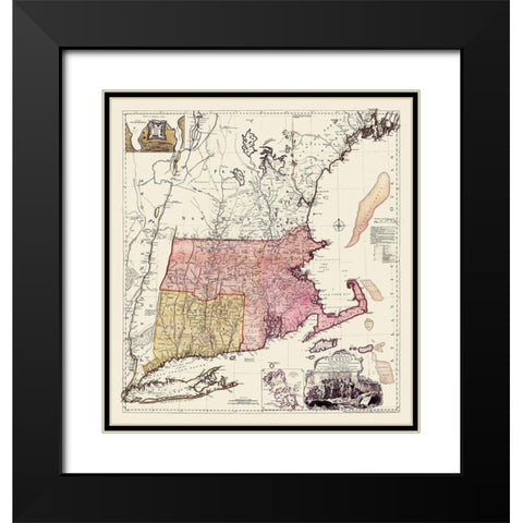 New England, Massachusetts Bay, New Hampshire Black Modern Wood Framed Art Print with Double Matting by Unknown