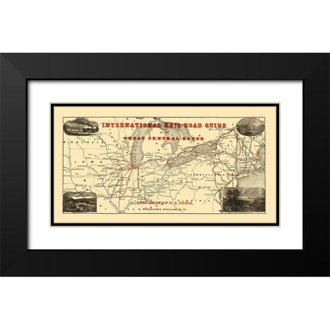 International Rail Guide, Great Central Route 1855 Black Modern Wood Framed Art Print with Double Matting by Tunis