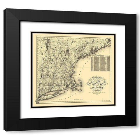 New Haven, Middletown and Boston 1867 Black Modern Wood Framed Art Print with Double Matting by Colton
