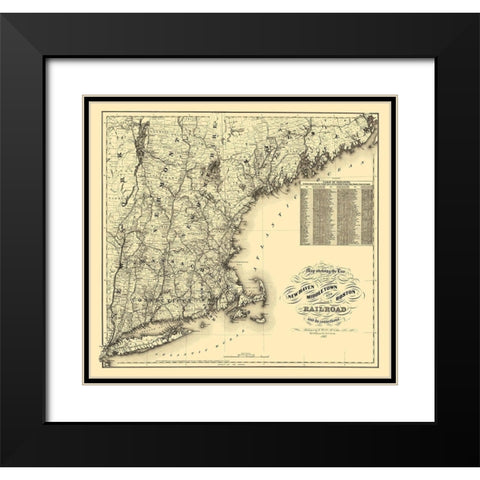 New Haven, Middletown and Boston 1867 Black Modern Wood Framed Art Print with Double Matting by Colton