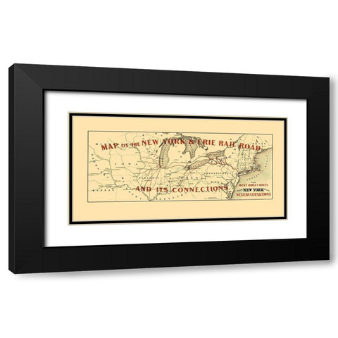 New York and Erie Railroad and Connections 1855 Black Modern Wood Framed Art Print with Double Matting by Colton