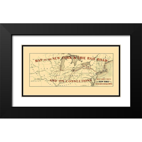 New York and Erie Railroad and Connections 1855 Black Modern Wood Framed Art Print with Double Matting by Colton