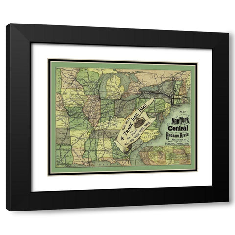 New York Central and Hudson River Railroad 1876 Black Modern Wood Framed Art Print with Double Matting by Rand McNally
