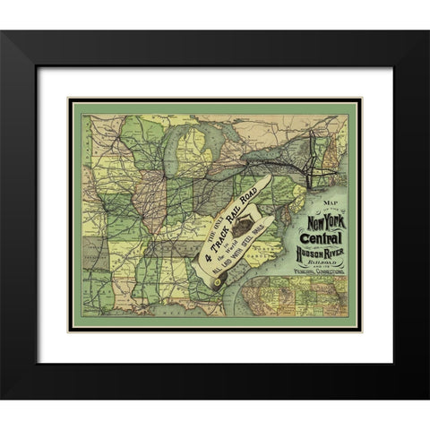 New York Central and Hudson River Railroad 1876 Black Modern Wood Framed Art Print with Double Matting by Rand McNally