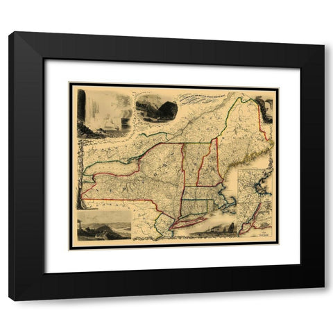 Railroad, Steam Boat, Stage Routes - Sherman 1850 Black Modern Wood Framed Art Print with Double Matting by Sherman