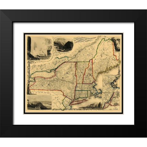 Railroad, Steam Boat, Stage Routes - Sherman 1850 Black Modern Wood Framed Art Print with Double Matting by Sherman