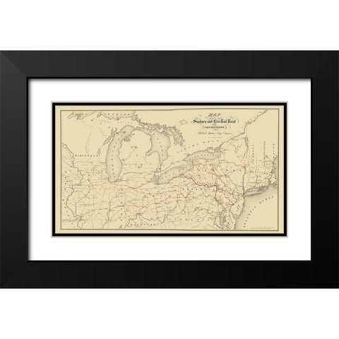 Sunbury and Erie Railroad - Sibell 1850 Black Modern Wood Framed Art Print with Double Matting by Sibell