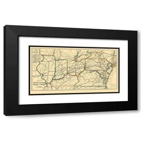 Western Railroads, Tributary to Philadelphia 1851 Black Modern Wood Framed Art Print with Double Matting by Williams