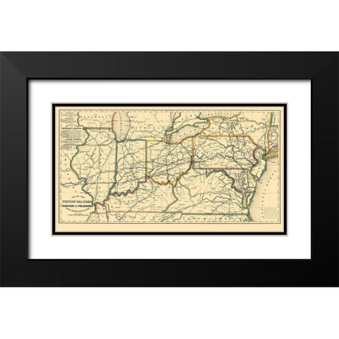 Western Railroads, Tributary to Philadelphia 1851 Black Modern Wood Framed Art Print with Double Matting by Williams