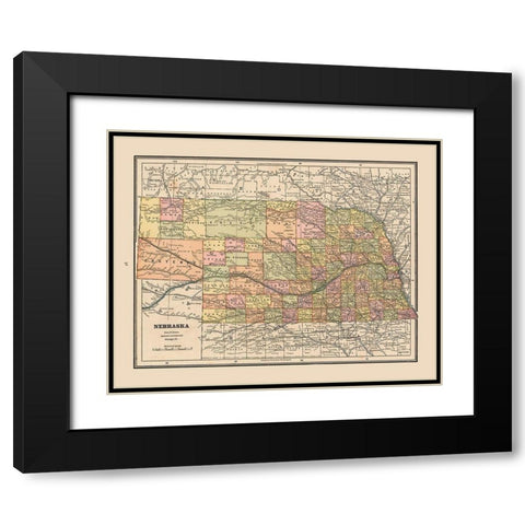 Nebraska - Cram 1888 Black Modern Wood Framed Art Print with Double Matting by Cram