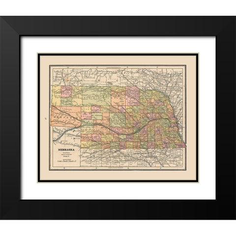 Nebraska - Cram 1888 Black Modern Wood Framed Art Print with Double Matting by Cram