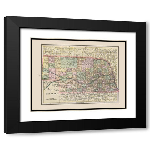 Nebraska - Cram 1892 Black Modern Wood Framed Art Print with Double Matting by Cram