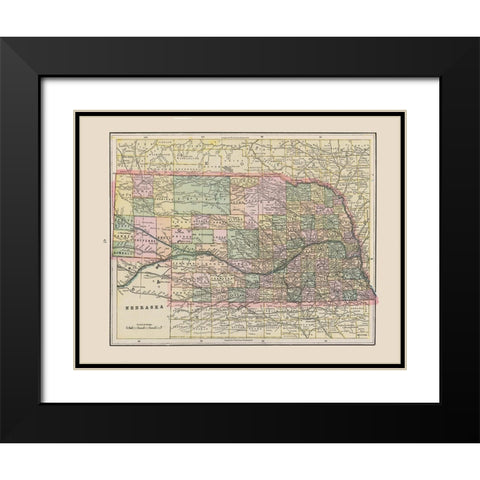 Nebraska - Cram 1892 Black Modern Wood Framed Art Print with Double Matting by Cram