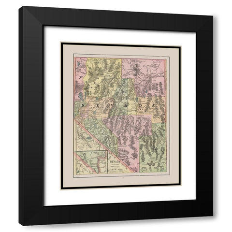 Nevada - Cram 1892 Black Modern Wood Framed Art Print with Double Matting by Cram