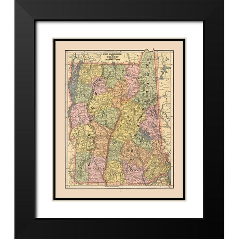 New Hampshire, Vermont - Cram 1888 Black Modern Wood Framed Art Print with Double Matting by Cram