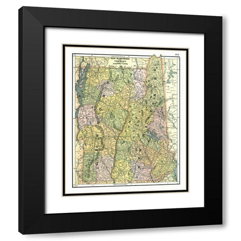 New Hampshire, Vermont - Johnson 1888 Black Modern Wood Framed Art Print with Double Matting by Johnson