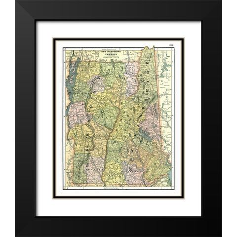 New Hampshire, Vermont - Johnson 1888 Black Modern Wood Framed Art Print with Double Matting by Johnson