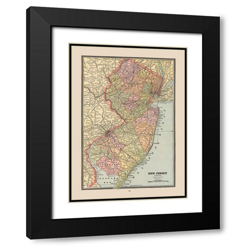New Jersey, United States - Cram 1888 Black Modern Wood Framed Art Print with Double Matting by Cram